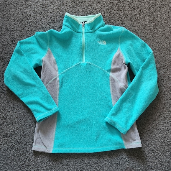 THE NORTH FACE Girls Fleece Pullover Large Size 14 Green Gray Quarter Zip - Picture 1 of 11